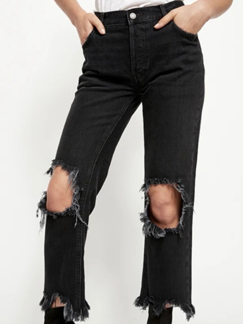 We The Free Black Distressed Straight Leg Jeans